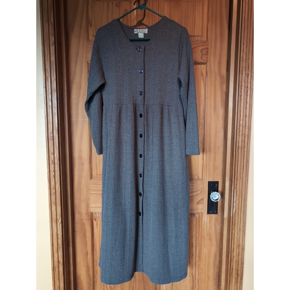 Midwest Traders Vintage Gray Knit Long Cardigan Dress Small Button Front